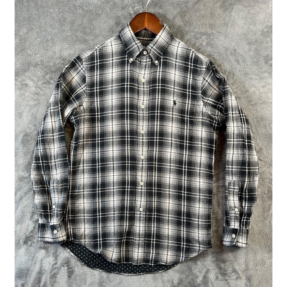 Polo Ralph Lauren Shirt Mens Small Plaid Black Double Face Cotton Long Sleeve